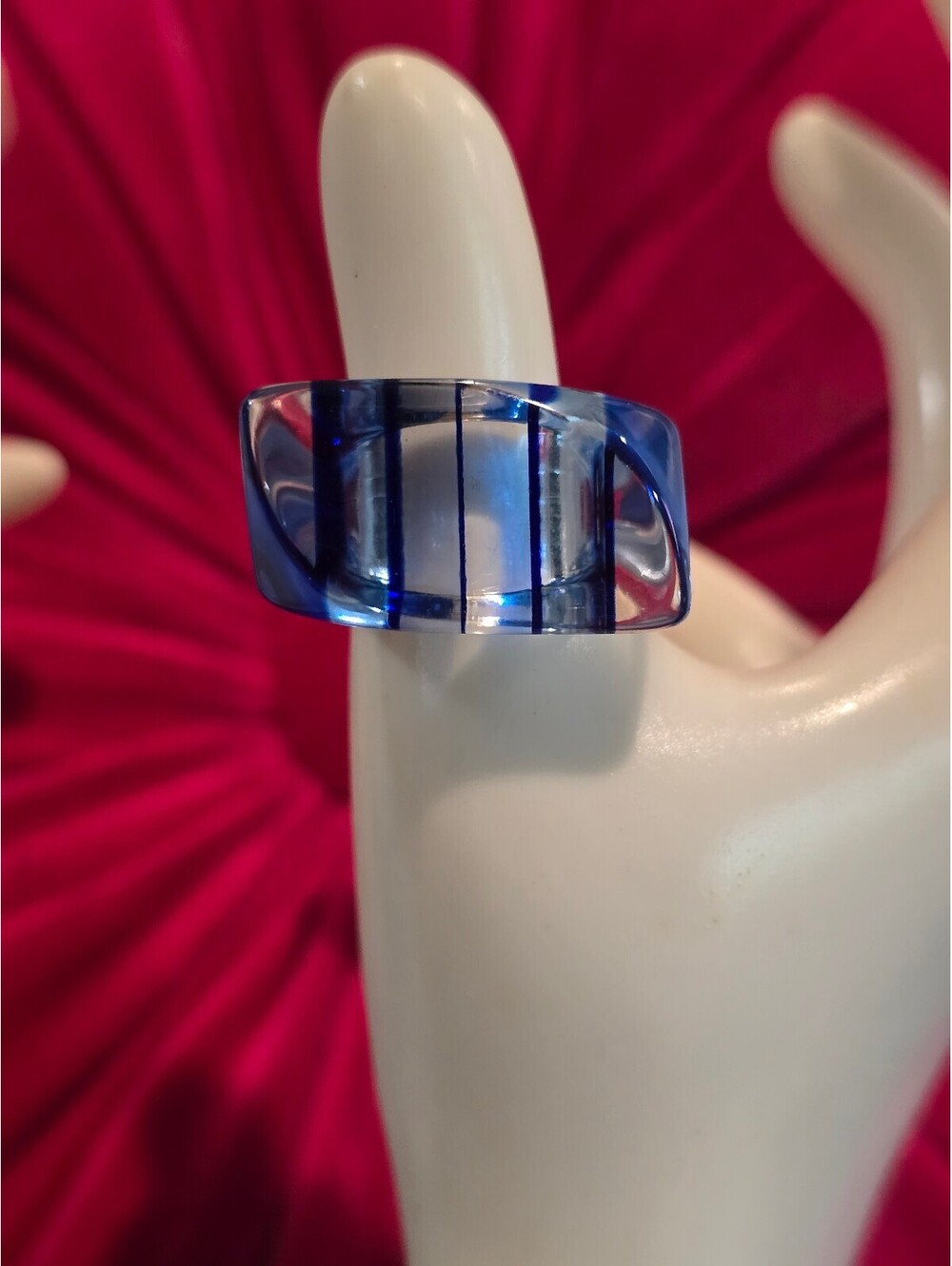 NOS Y2K Blue Color Ring - Acrylic / Lucite Chunky Blue Ring Size 6.25 VTG
